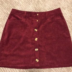 Maroon Corduroy Button-Up Skirt
